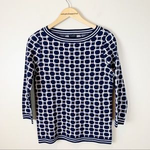 Talbots Pure Merino Wool Sweater Interlocking Square‎ Pattern 3/4 Sleeve